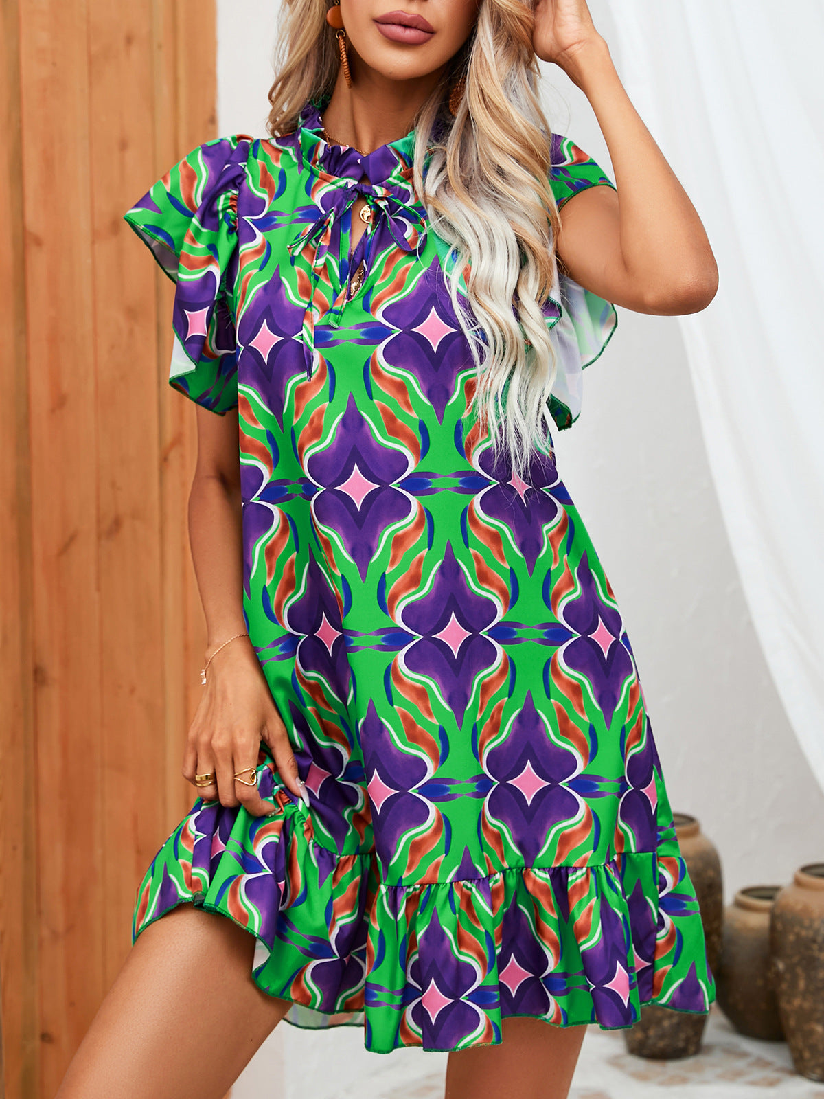Vibrant Print Ruffle Dress by Sophie Laurie