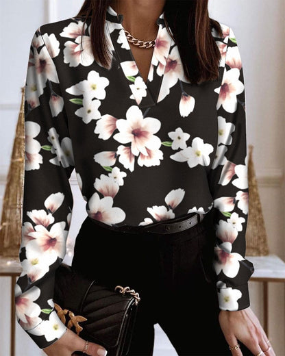 Printed V-Neck Long Sleeve Shirt by Sophie Laurie