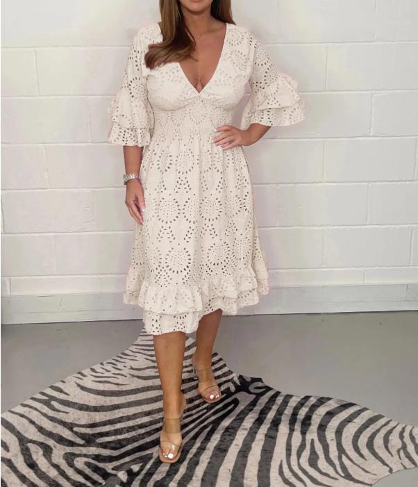Chic Embroidered V-Neck Dress by Sophie Laurie