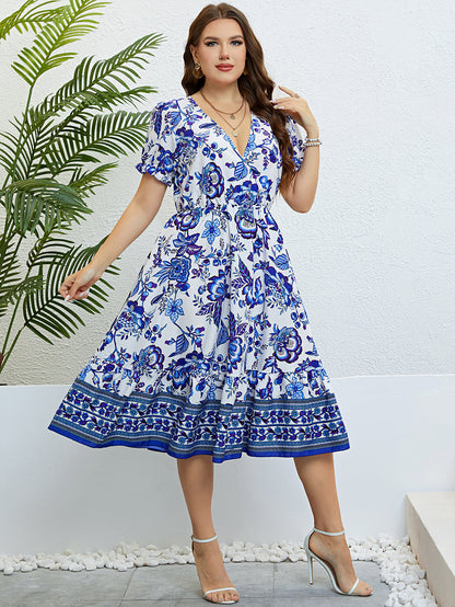 Floral V-Neck Midi Dress by Sophie Laurie