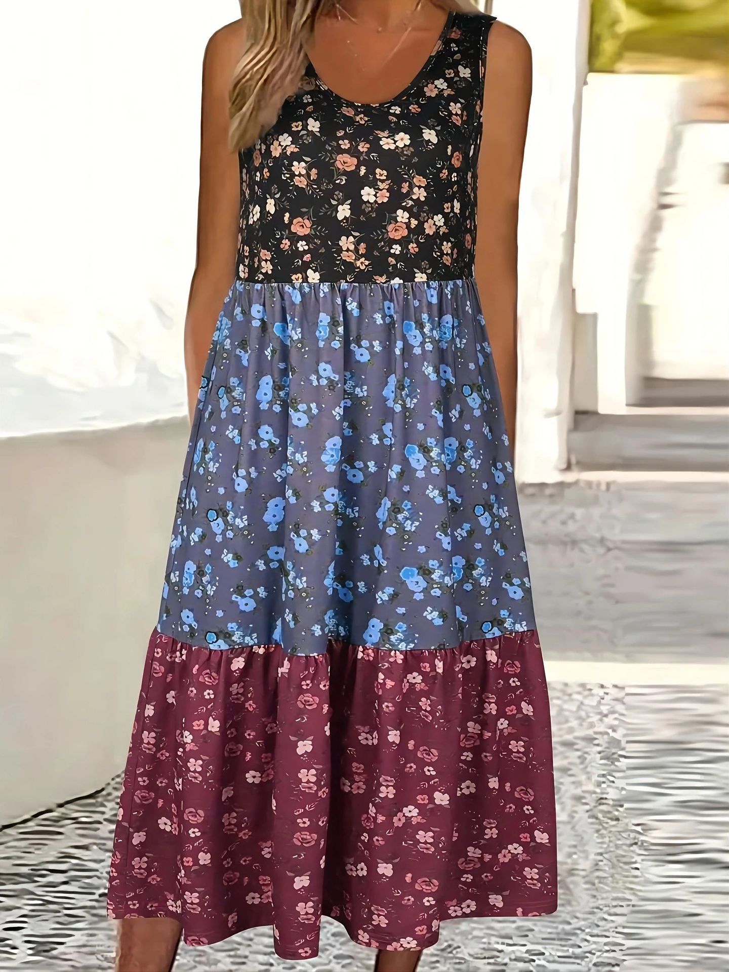 Floral Tiered Sophie Laurie Casual Vest Dress