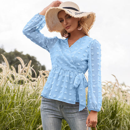 Elegant Jacquard V-Neck Blouse by Sophie Laurie