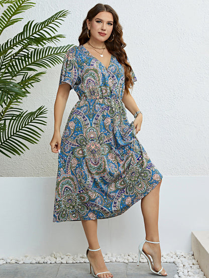 Retro Print Sophie Laurie V-Neck Summer Dress