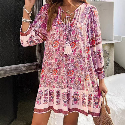 Bohemian Floral Sophie Laurie V-Neck Midi Dress