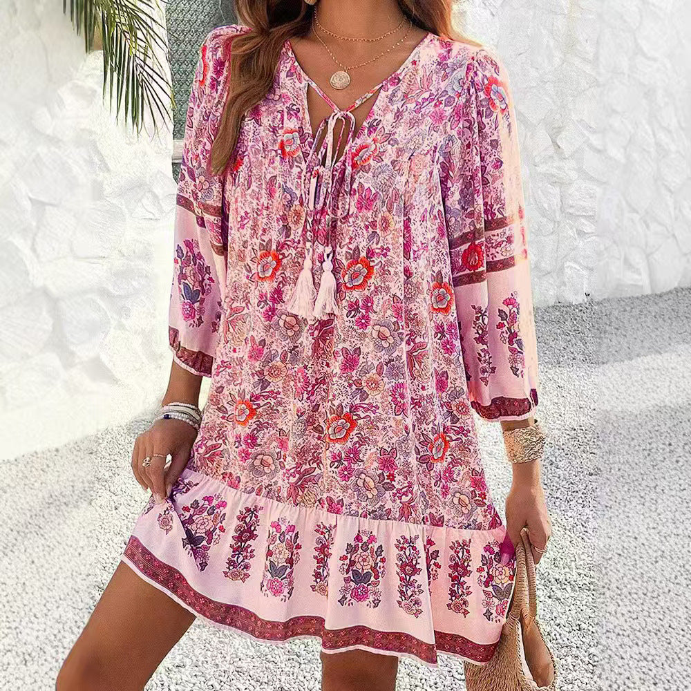 Bohemian Floral Sophie Laurie V-Neck Midi Dress