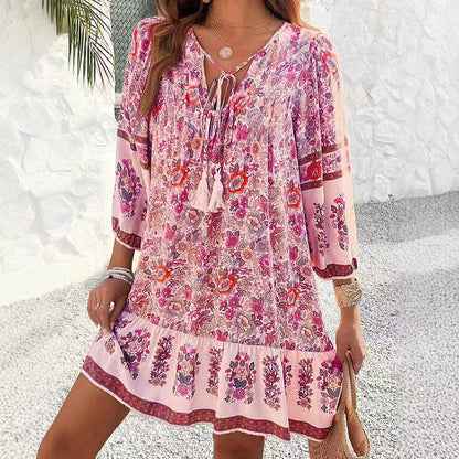 Bohemian Floral Sophie Laurie V-Neck Midi Dress