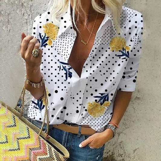 Chic Floral Dot Sophie Laurie V-Neck Fashion Top