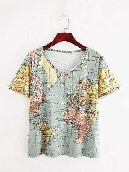Map Print Sophie Laurie V-Neck Everyday Top