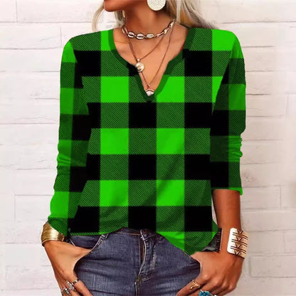 Plaid V-Neck Long Sleeve Top by Sophie Laurie