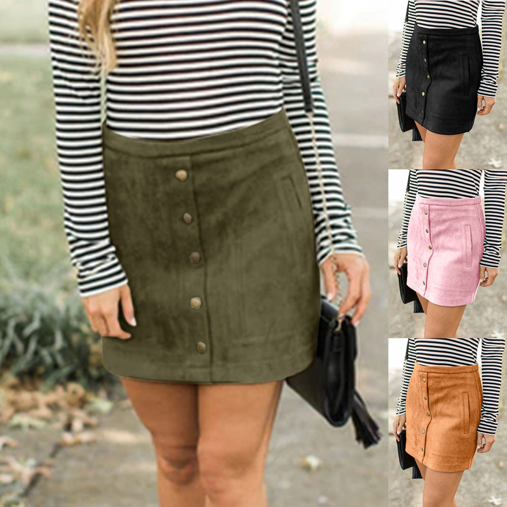 Chic Suede Button Skirt by Sophie Laurie