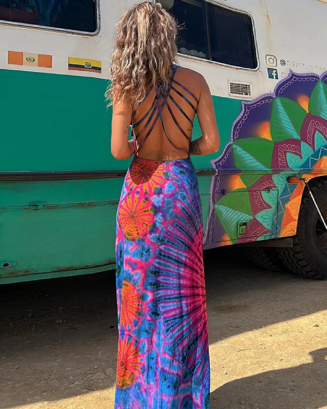 Vibrant Geometric Sophie Laurie Backless Maxi Dress