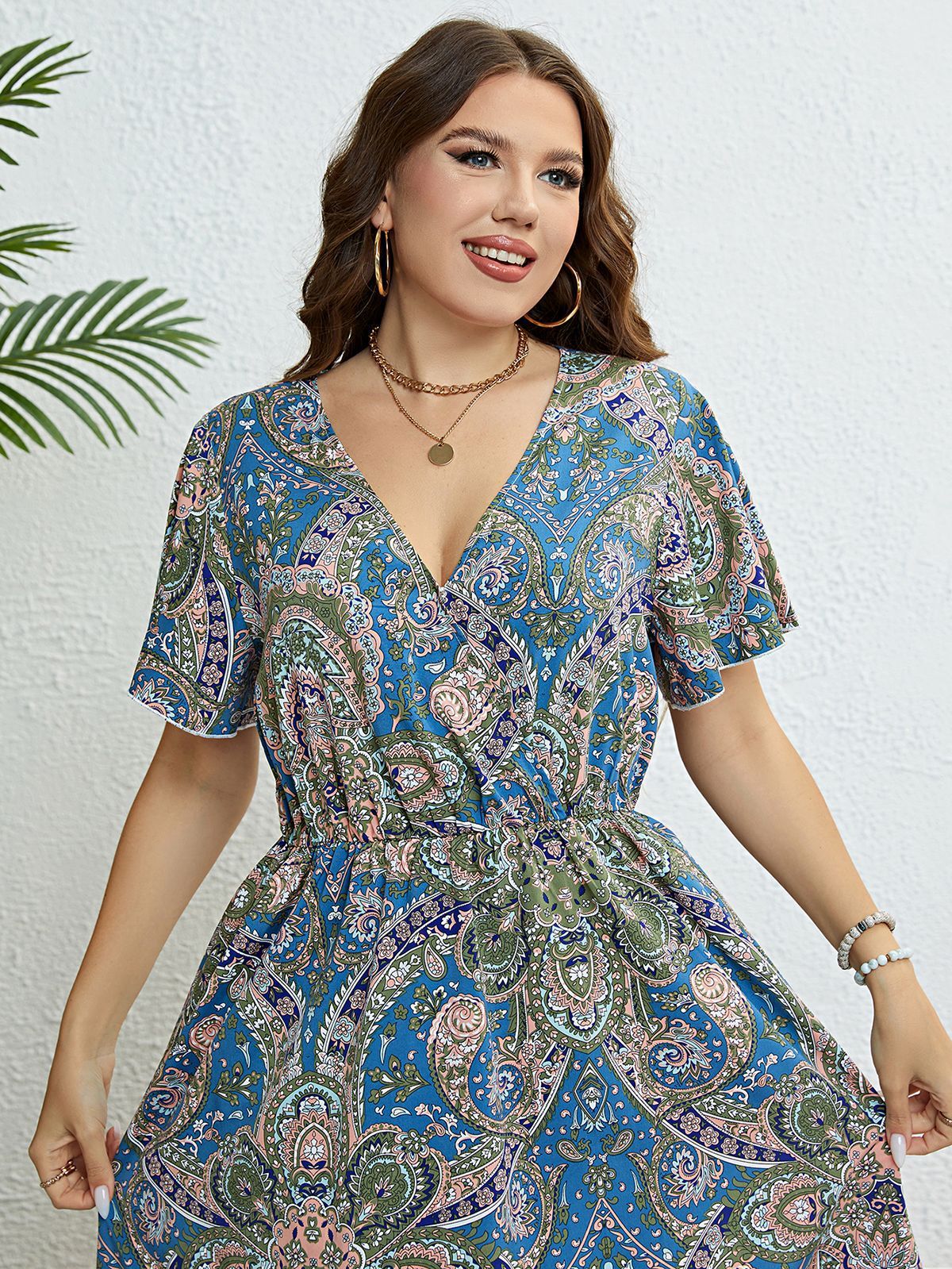 Retro Print Sophie Laurie V-Neck Summer Dress