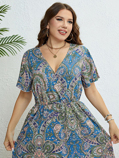 Retro Print Sophie Laurie V-Neck Summer Dress