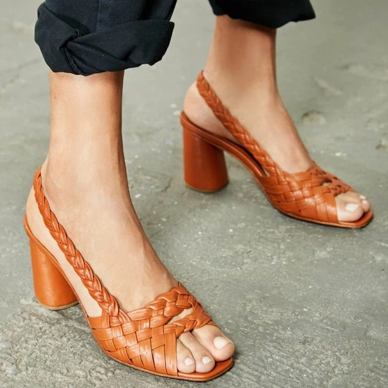 Chic Woven Heeled Sandals by Sophie Laurie