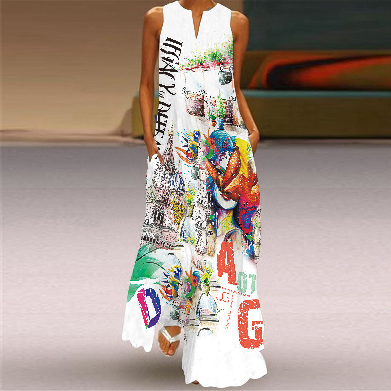 Retro Print Long Dress by Sophie Laurie