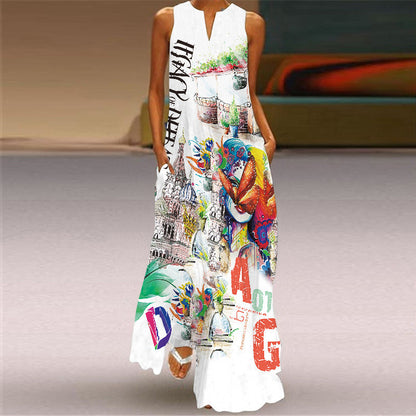Retro Print Long Dress by Sophie Laurie