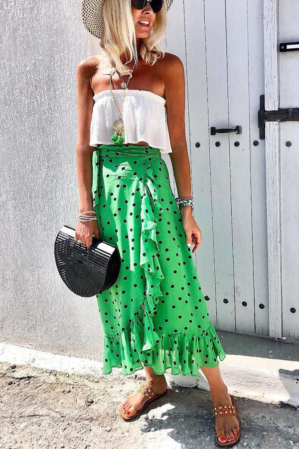 Ruffled Green Polka Dot Skirt by Sophie Laurie