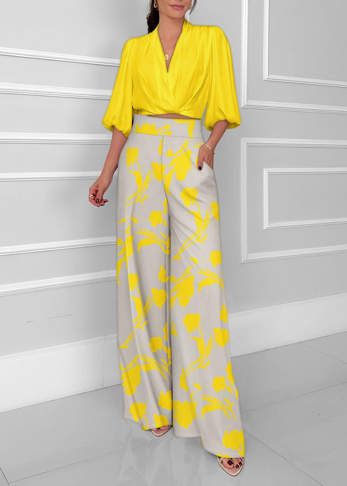 Socialite Womens Three-quarter-sleeve Fashionable Casual Wide-leg Pants Set