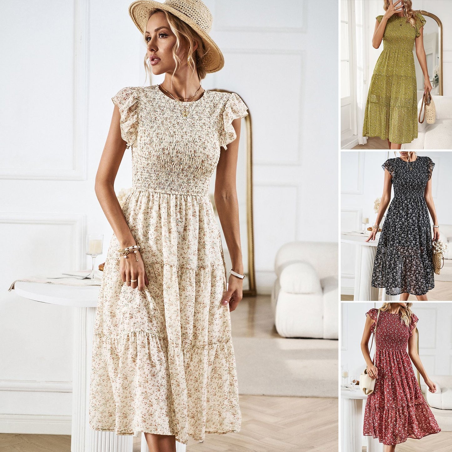 Elegant Floral Sophie Laurie Summer Midi Dress