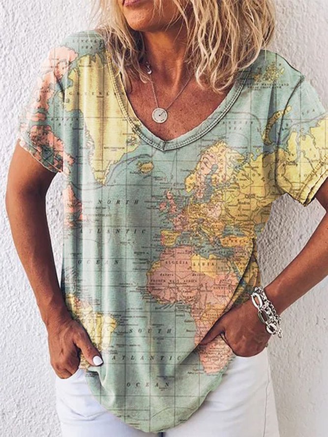 Map Print Sophie Laurie V-Neck Everyday Top