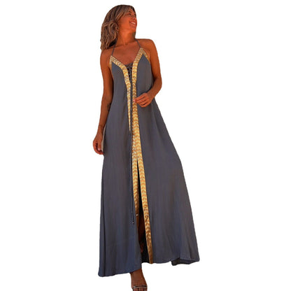 Elegant Lace-Up Halterneck Dress by Sophie Laurie