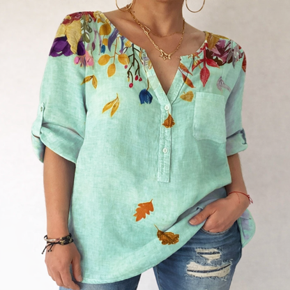 Printed V-Neck Cotton Blouse by Sophie Laurie