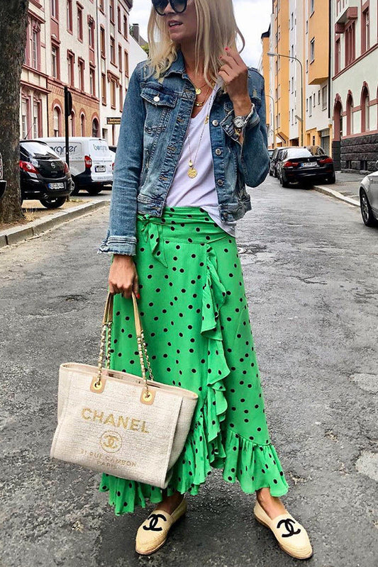 Ruffled Green Polka Dot Skirt by Sophie Laurie