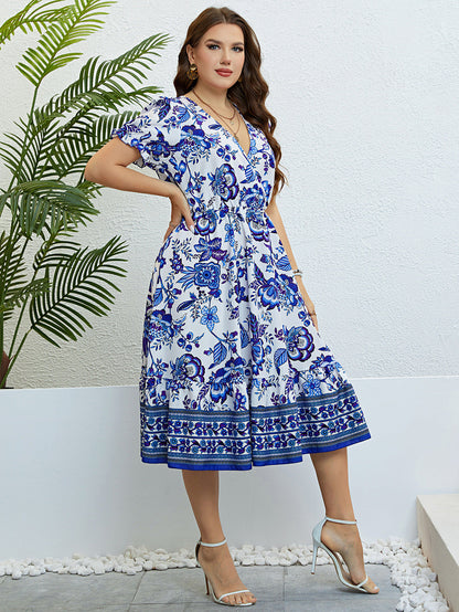 Floral V-Neck Midi Dress by Sophie Laurie
