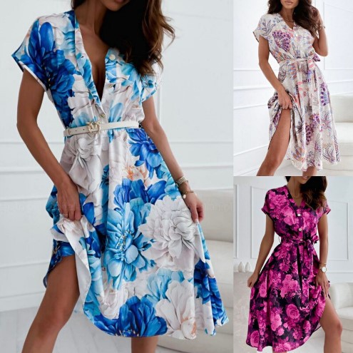 Vibrant Floral Sophie Laurie V-Neck Summer Dress