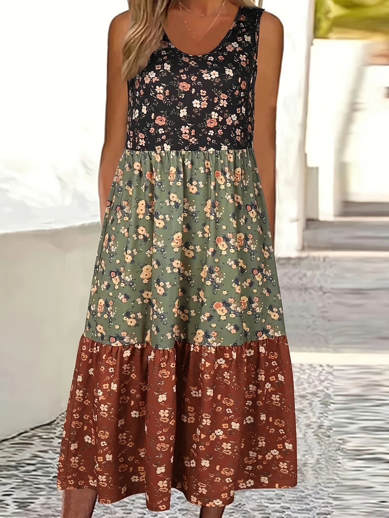 Floral Tiered Sophie Laurie Casual Vest Dress