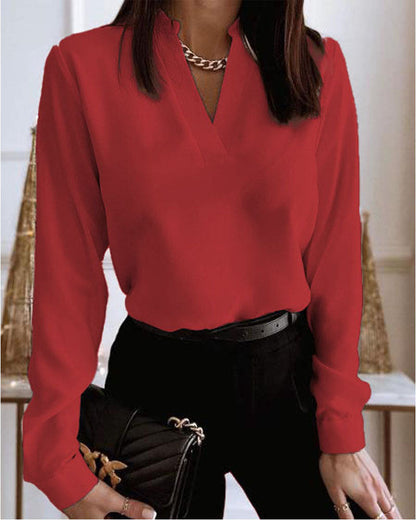 Printed V-Neck Long Sleeve Shirt by Sophie Laurie