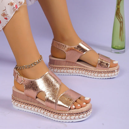 Shimmer Silver Wedge Sandals Sophie Laurie