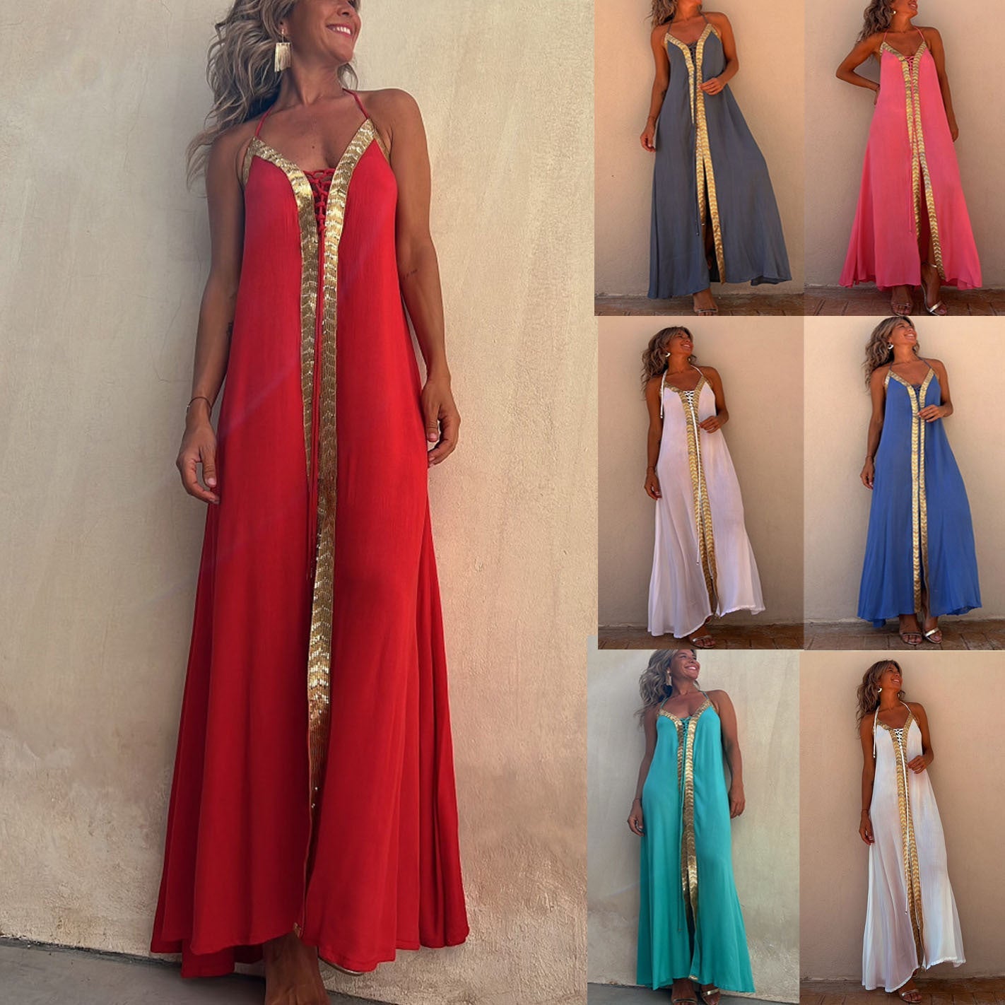 Elegant Lace-Up Halterneck Dress by Sophie Laurie