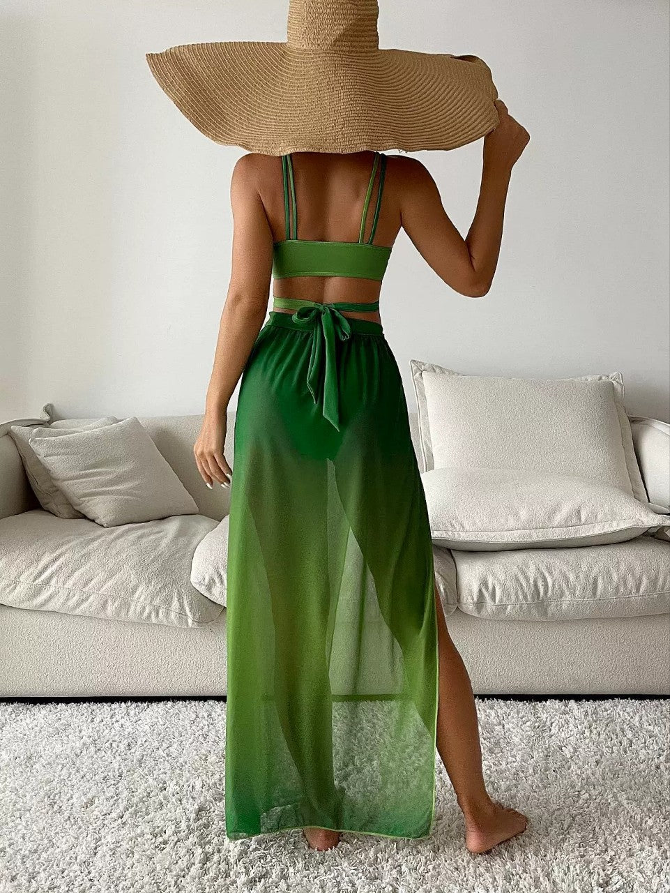 Green Gradient Sophie Laurie Bikini Three-Piece Set