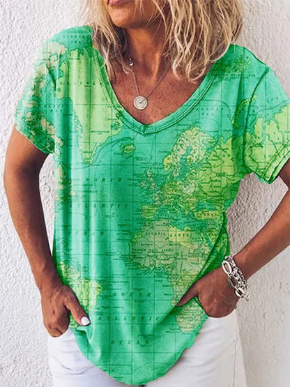 Map Print Sophie Laurie V-Neck Everyday Top