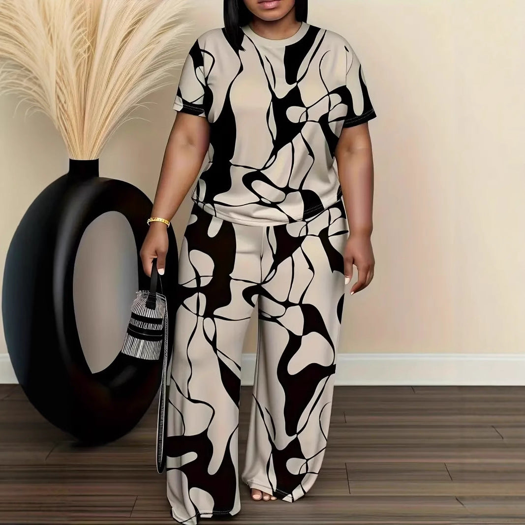 Plus Size Abstract Print Comfy Two-Piece Lounge Set by Sophie