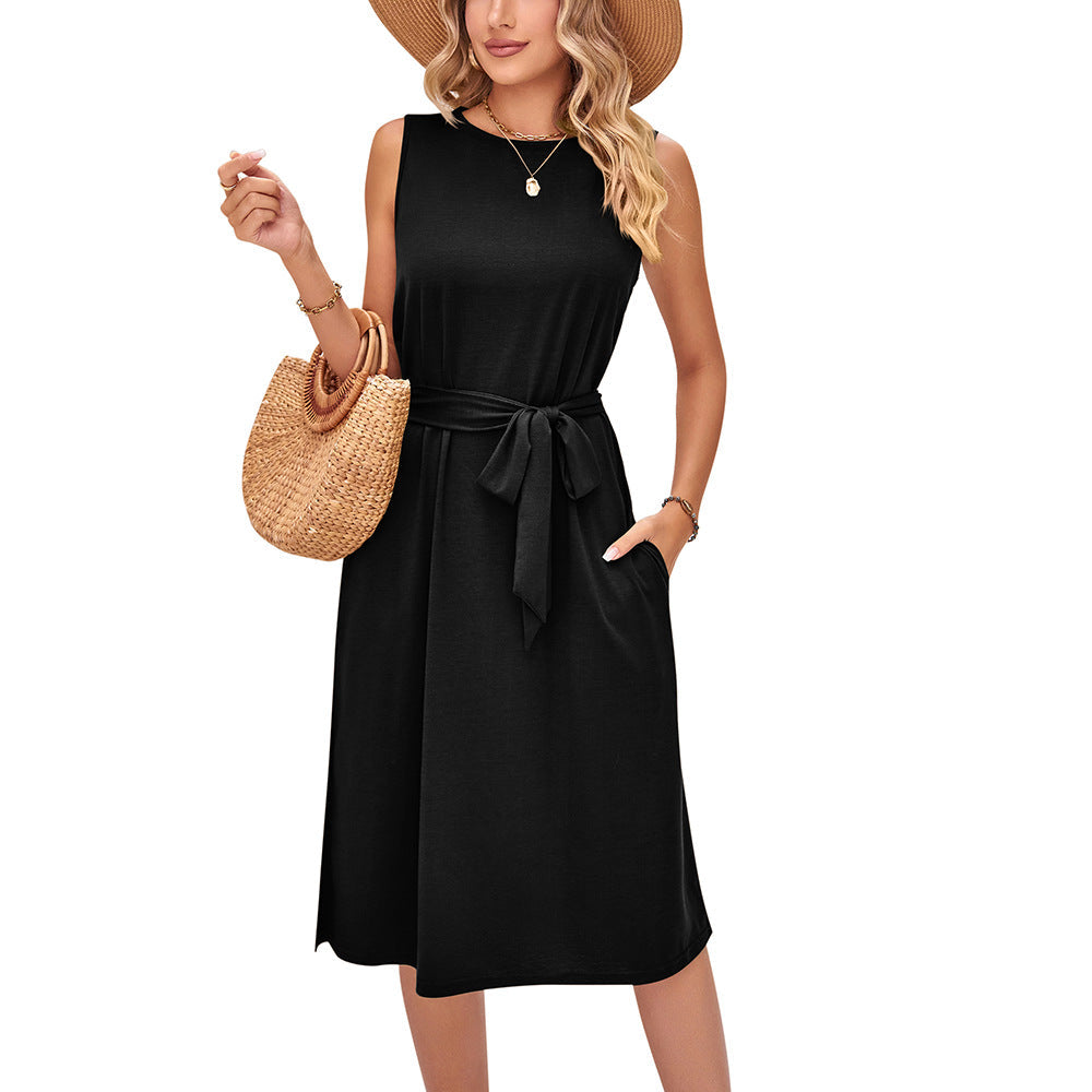 Chic Sleeveless Belted Midi Dress by Sophie Laurie