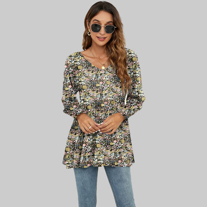 Floral Puff Sleeve V-Neck Top by Sophie Laurie