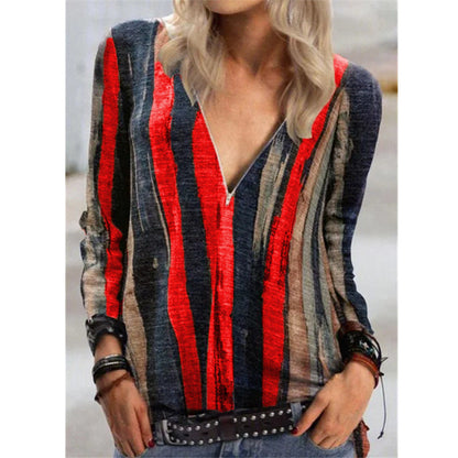Vibrant Stripe Sophie Laurie V-Neck Zip Top