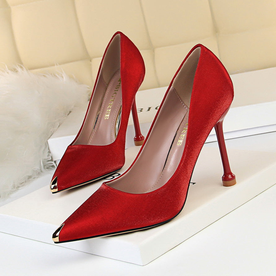 Elegant Metallic Satin Heels by Sophie Laurie