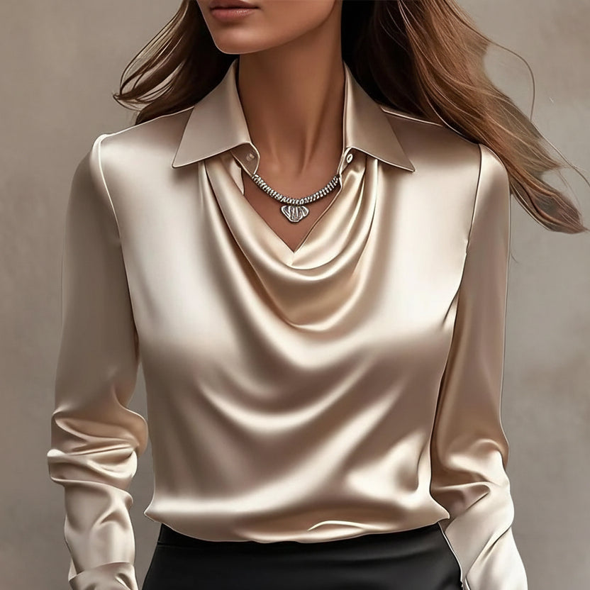 Elegant Satin Swing Collar Top by Sophie Laurie