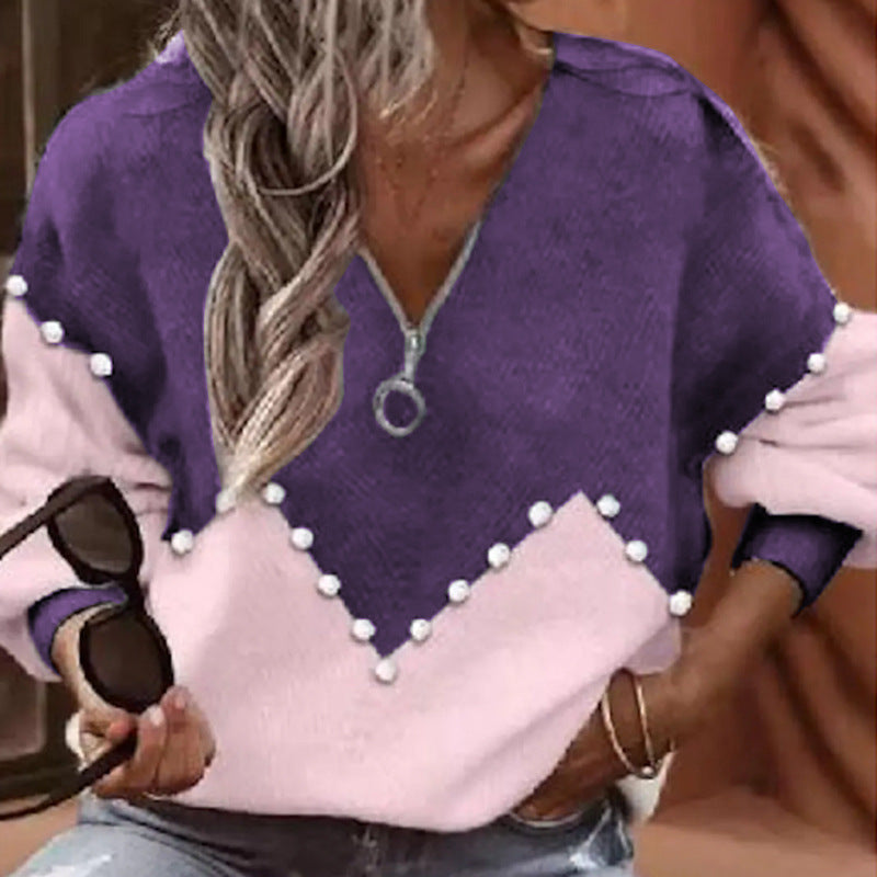 Chic Pearl Trim Sophie Laurie Knitted Sweater Blouse