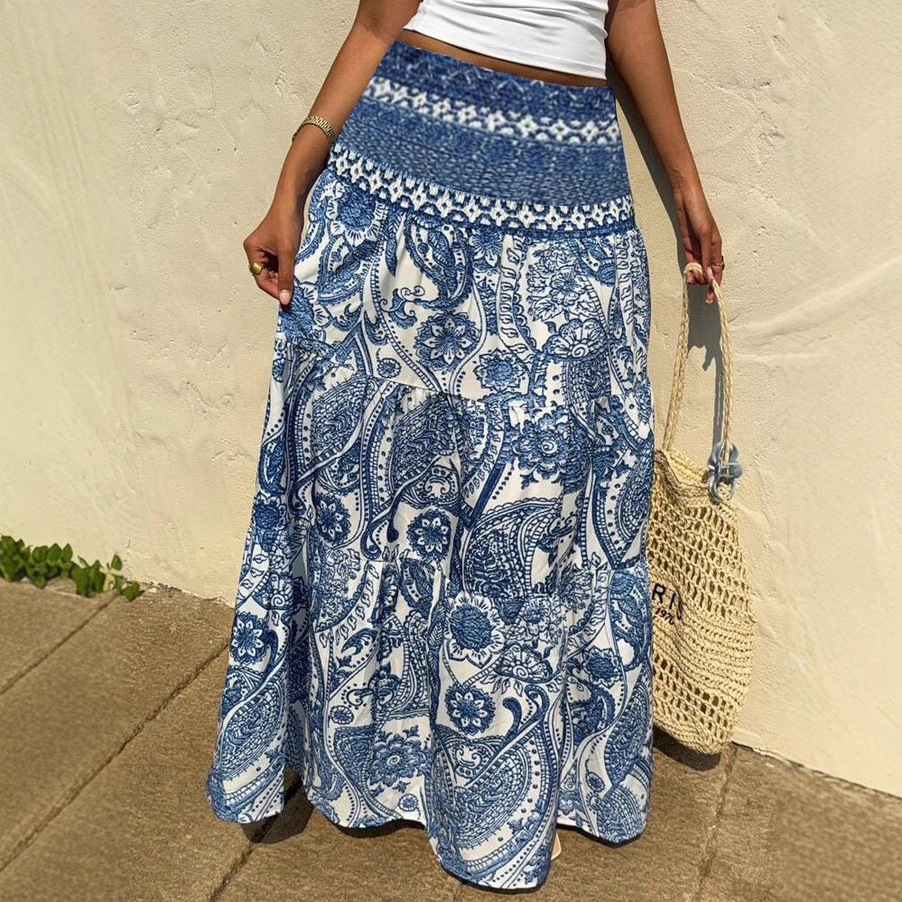Bohemian Blue Print Sophie Laurie Maxi Skirt