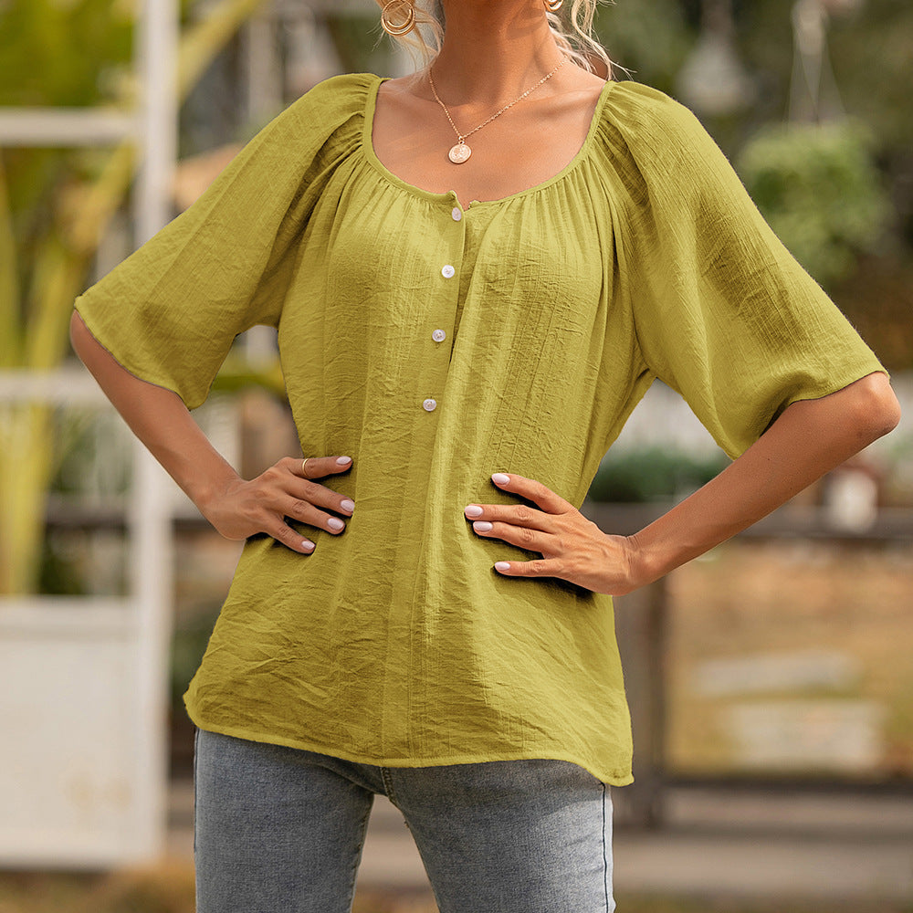 Chic Square Collar Top Sophie Laurie Short Sleeve