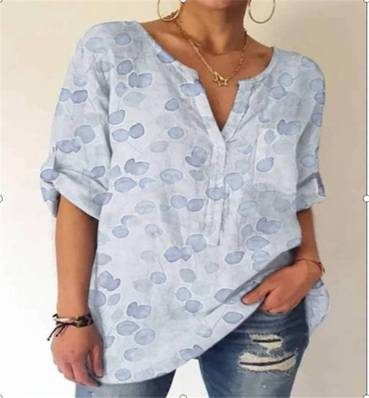 Printed V-Neck Cotton Blouse by Sophie Laurie