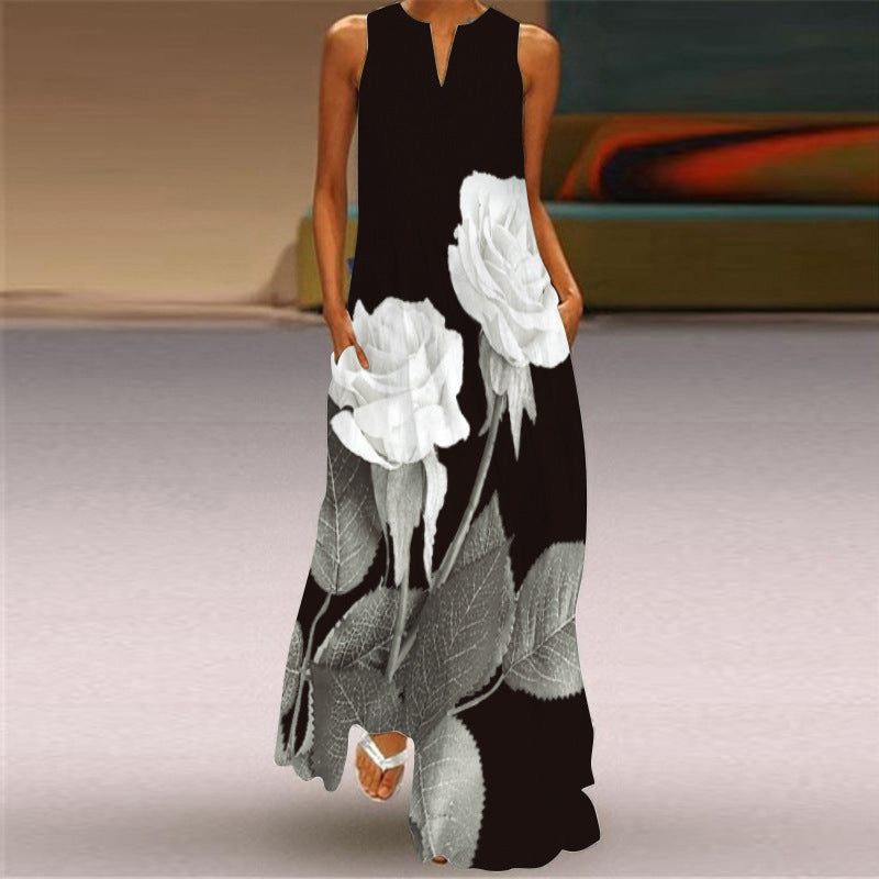 Retro Print Long Dress by Sophie Laurie