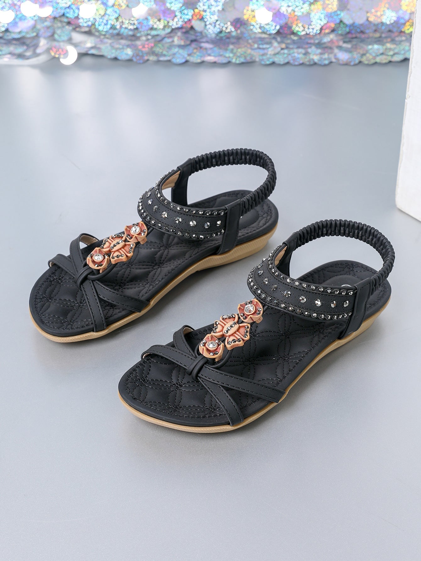 Chic Diamond Flat Sandals by Sophie Laurie