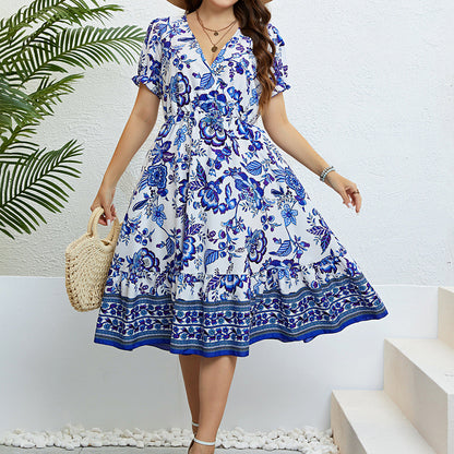 Floral V-Neck Midi Dress by Sophie Laurie