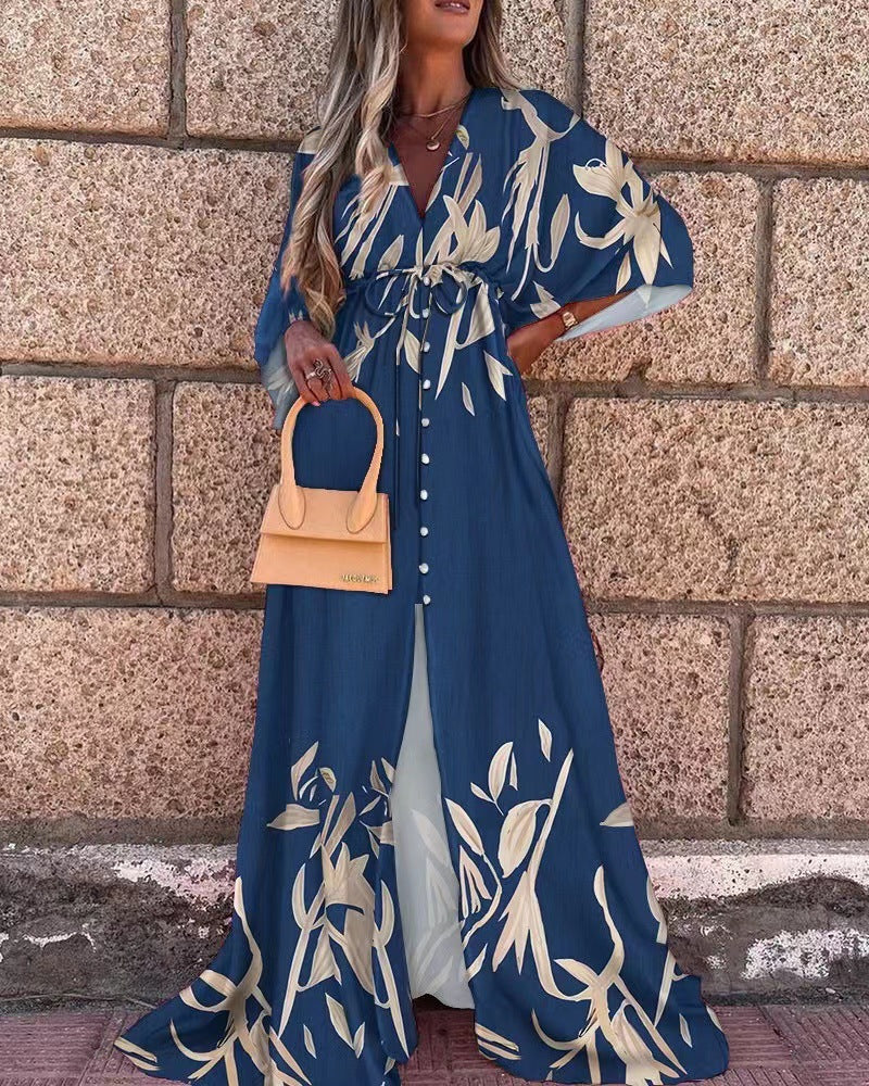 Vibrant V-Neck Lace-Up Maxi Dress by Sophie Laurie