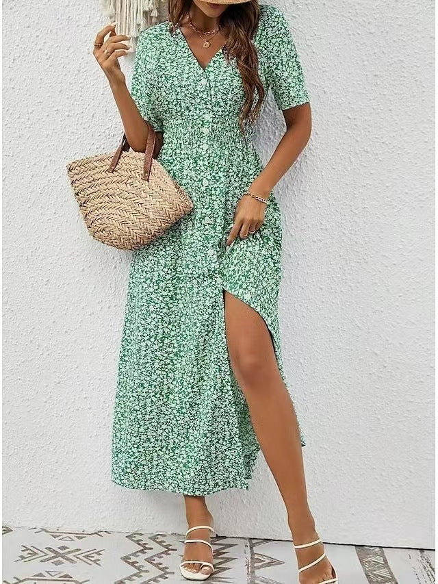 Elegant V-Neck Split Dress by Sophie Laurie